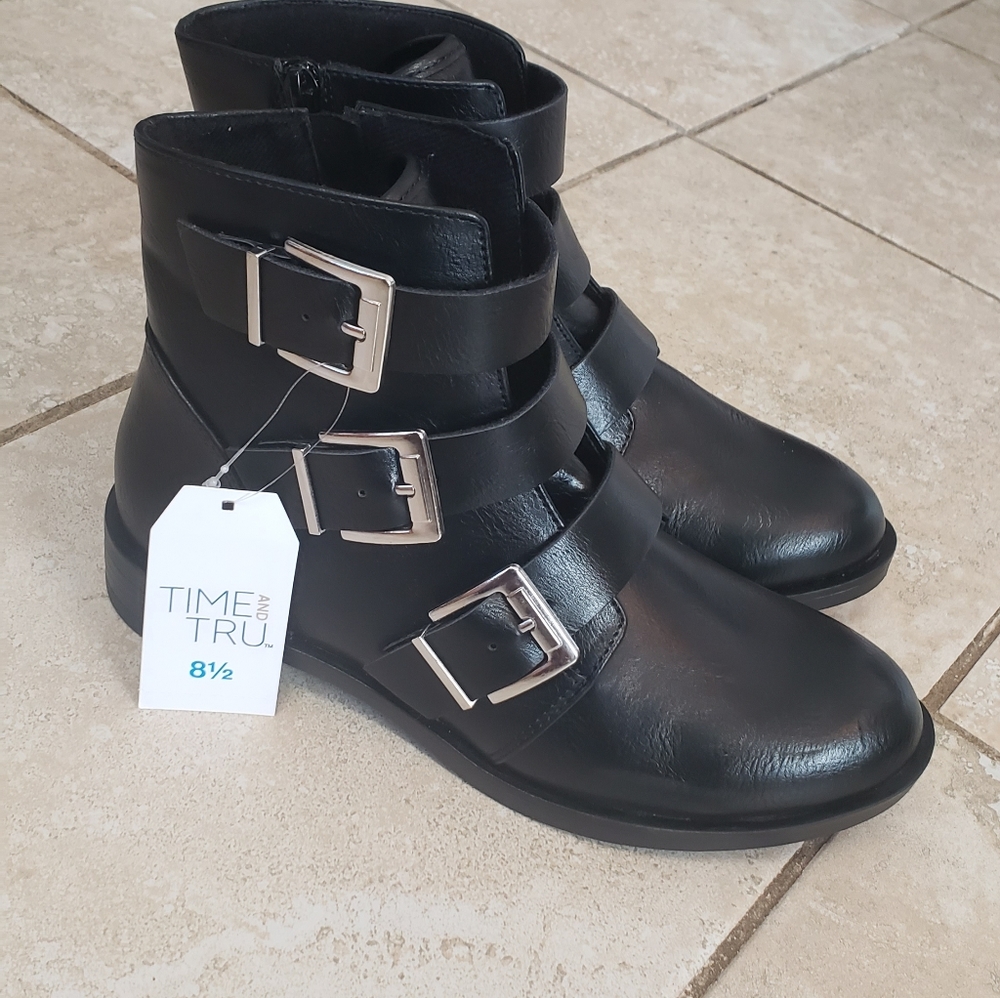 Three Buckle Black Boots